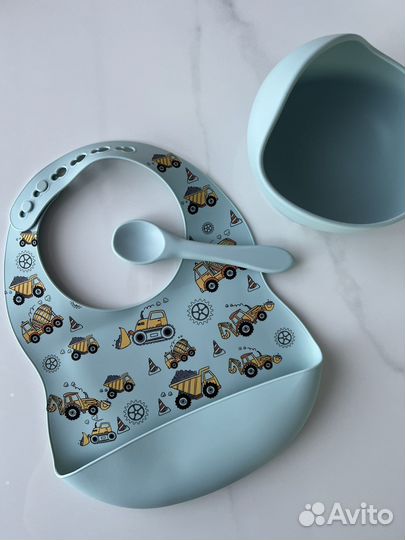 Набор силиконовой посуды нагрудник тарелка