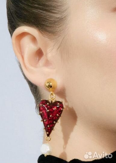 Большие серьги Сердце с жемчугом