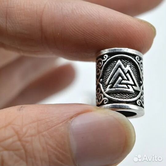 Бусина - Руна Валькнут для волос / бороды / темляк