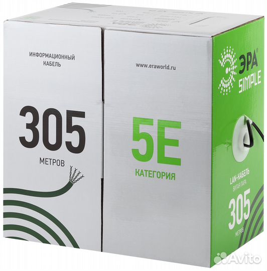 Кабель витая пара эра simple U/UTP 2x2x24 AWG Cat5