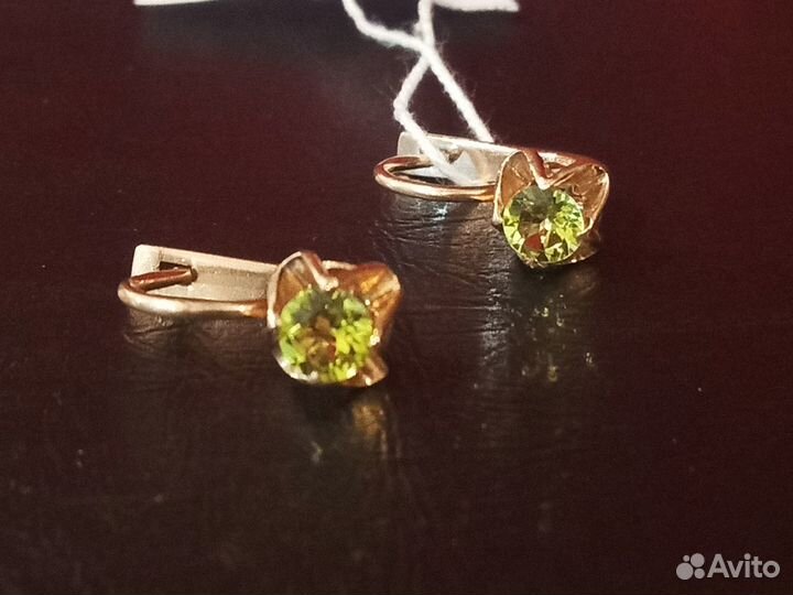 Золотые Советские Серьги Винтаж Вставка Натуральны