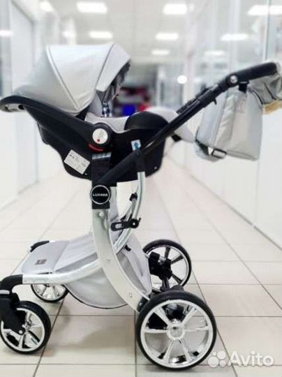 Коляска 3 в 1 серебристая