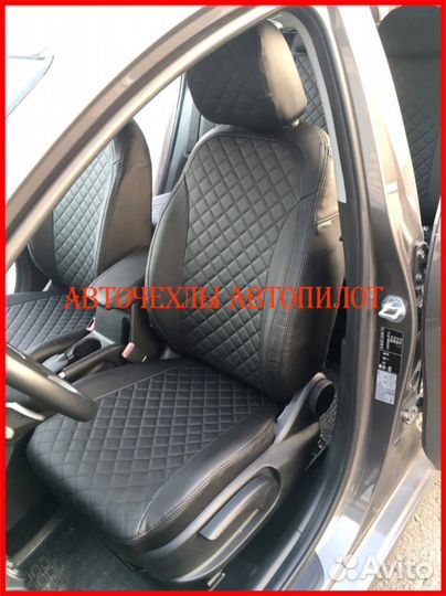 Чехлы Автопилот Peugeot 408 из экокожи чёрные Ромб