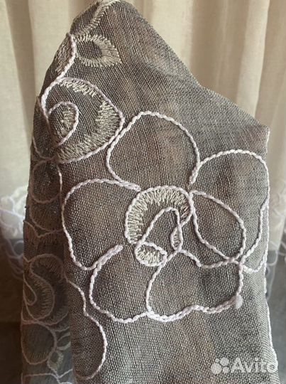 Тюль Лён «Цветы» 2 цвета