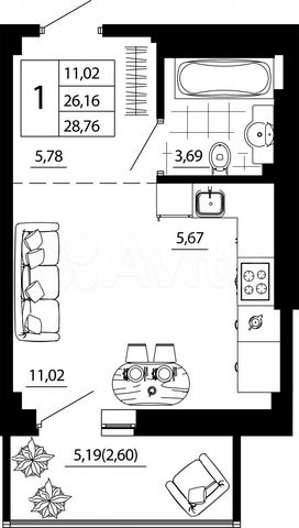 1-к. квартира, 28,6 м², 16/24 эт.
