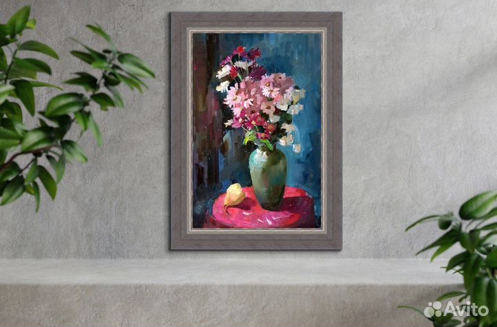 Картина. Натюрморт с хризантемами, 2017год