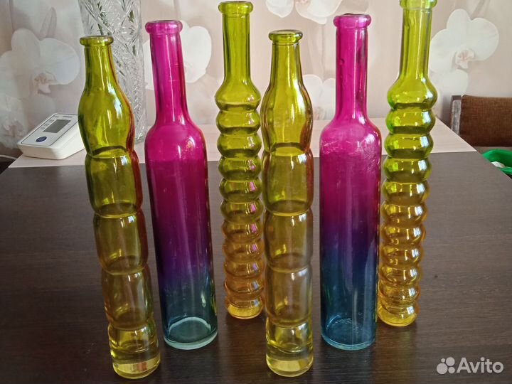 Стеклянные декоративные бутылки/вазы.Декор