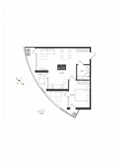2-к. апартаменты, 58 м², 9/11 эт.
