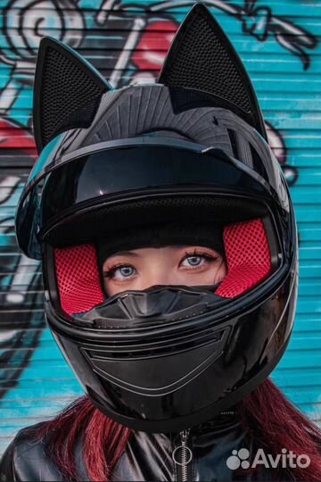 Мотошлем с ушками женский