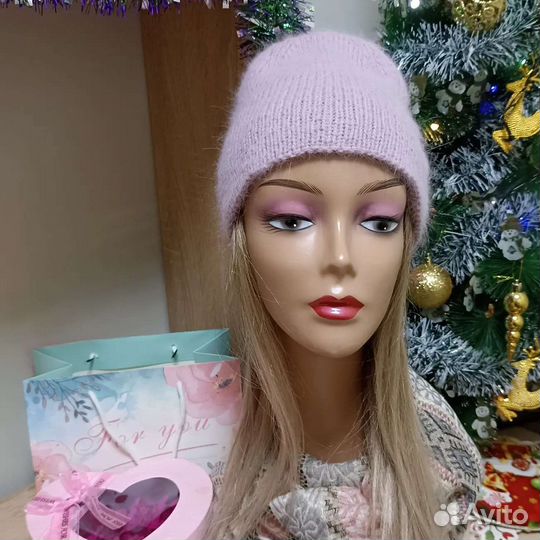 Шапка женская вязаная из пуха норки