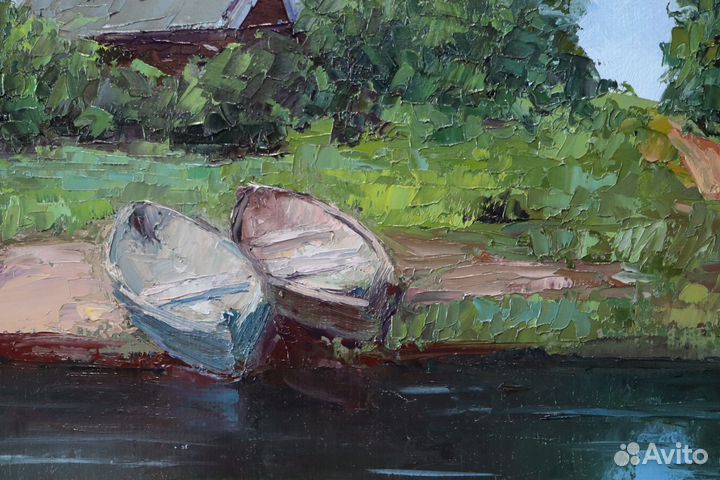 Картина Маслом Пейзаж Пруд Речка