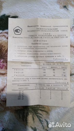 Набор гирек для весов СССР