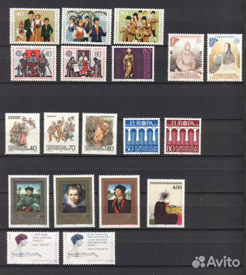 Чистые** марки Европы: Лихтенштейн 1958-96 г. г