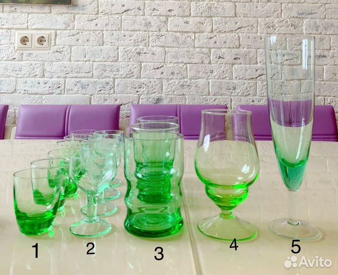 Зеленое стекло СССР фужеры рюмки стопки