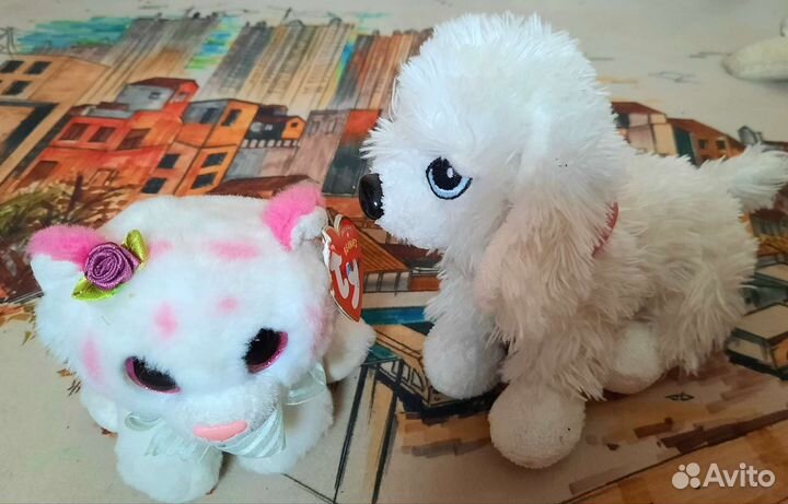 Мягкие игрушки кошки зайка лиса сова мишка