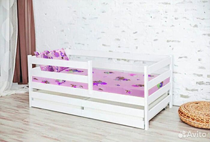 Кроватка для малыша с бортиком софа эко из натурал