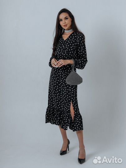 Новое платье женское черное миди с разрезом р42-50