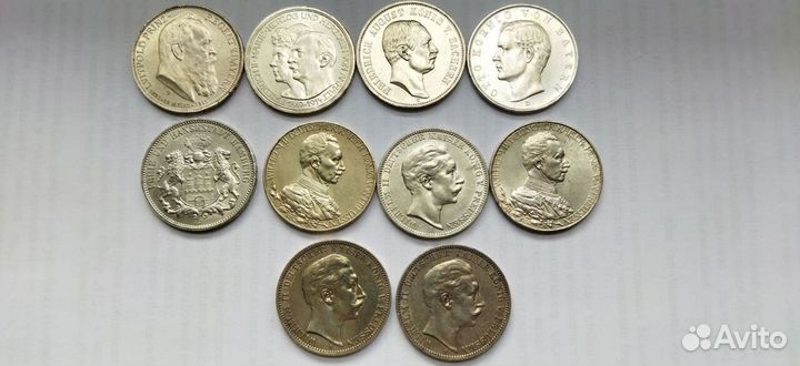 Германия 2, 3 марки, 5 марок. Серебро