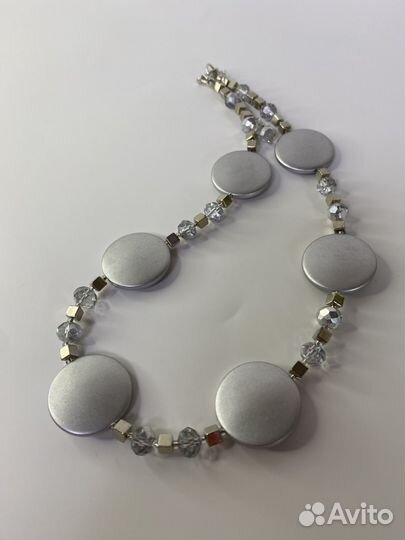 Крупные серебристые бусы пластик 46 см