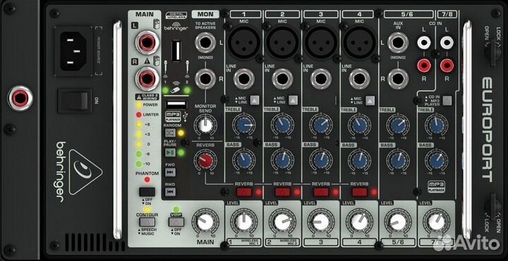 Behringer europort EPS500MP3, комплект активной портативной акустической системы с 8-ми канальным ми