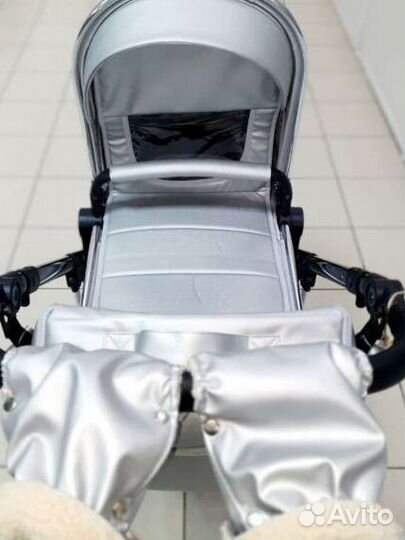 Коляска 3 в 1 серебристая