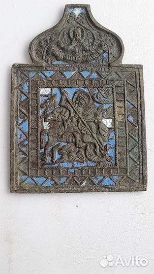 Старинная литая икона Георгий победоносец иконы