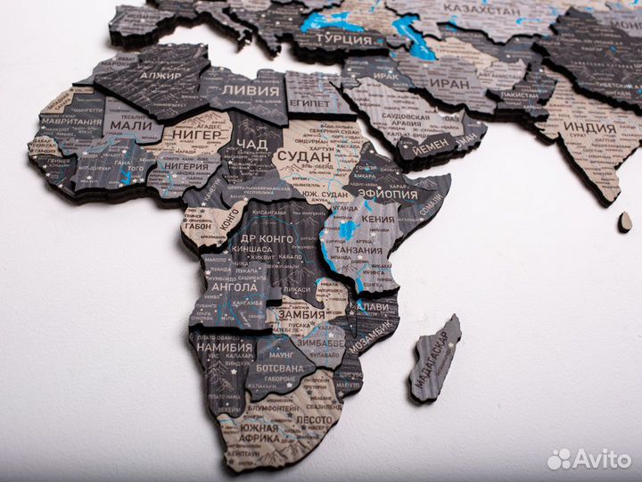 Деревянная карта мира 3D настенная, Владикавказ