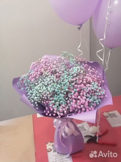 Воздушный шар букет гипсофила подарок живые цветы