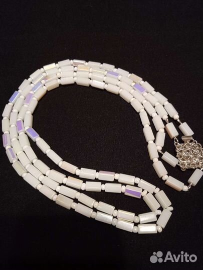 Бусы белое молочное стекло двухрядные винтажные