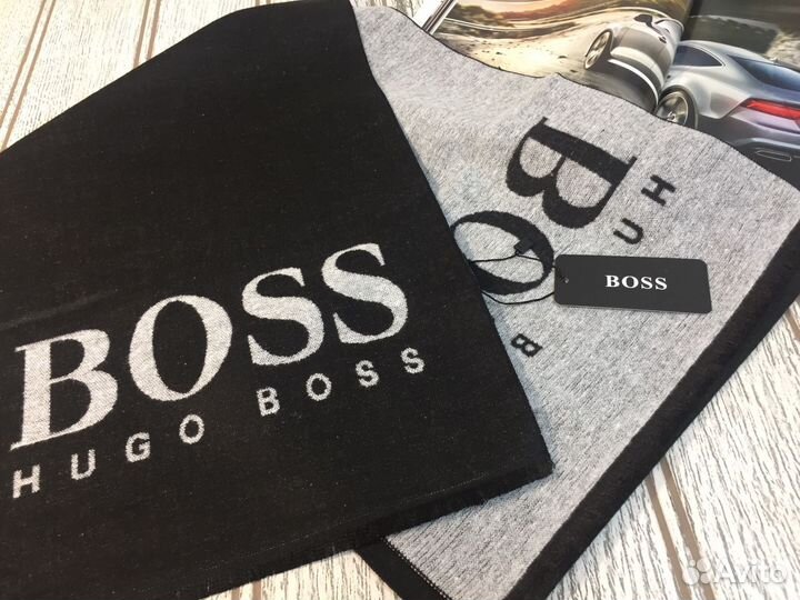 Мужской кашемировый шарф Boss. Серый. 5 цв