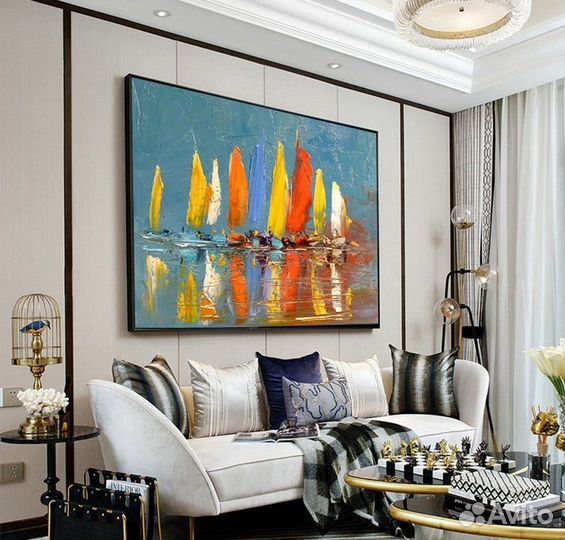 Картины маслом для интерьера с лодками Яхты в море