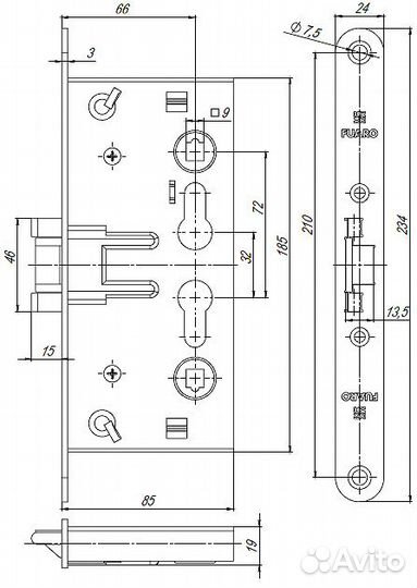 Замок дверной противопожарный Fuaro FL-0432