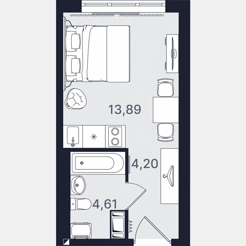 Апартаменты-студия, 22,7 м², 19/24 эт.