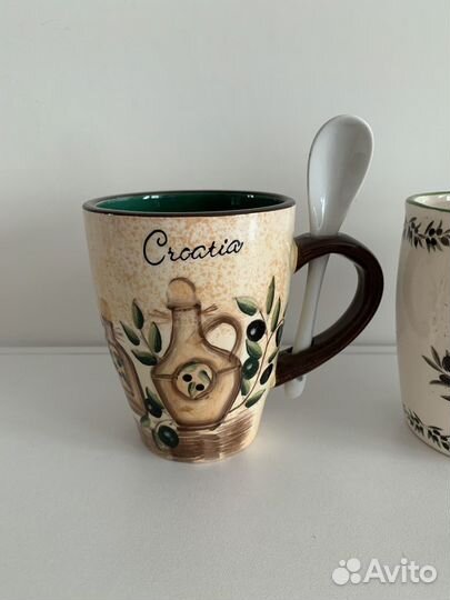 Кружки Греция, Хорватия с ложками новые набор
