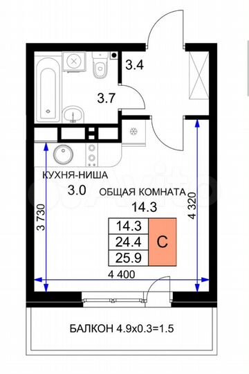 Квартира-студия, 26 м², 8/16 эт.