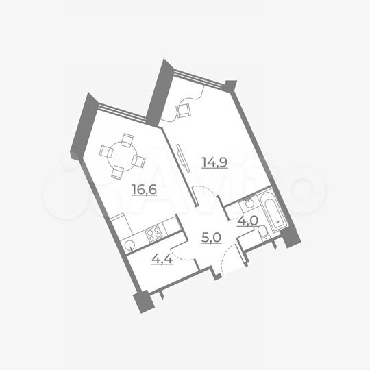 1-к. апартаменты, 44,9 м², 13/21 эт.