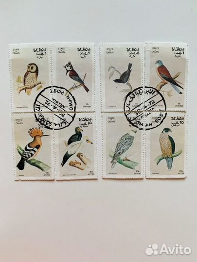 Марки Оман Лесные птицы Сова Удод Дятел 1972