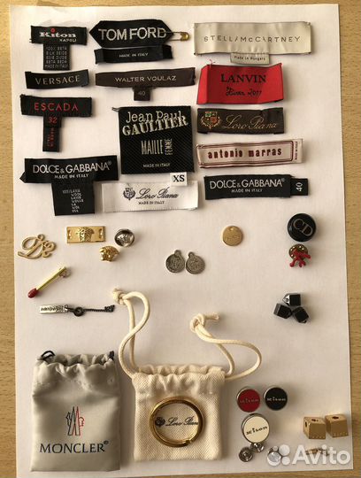 Сет из брендовых бирок, пуговиц, аксессуаров