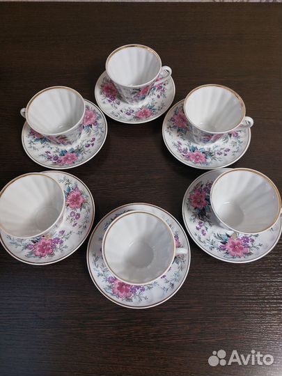 Чайные пары лфз с нежным рисунком, 6 пар