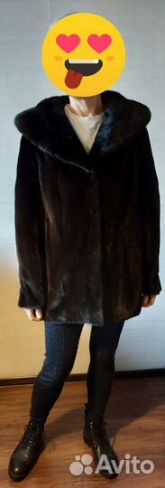 Шуба норковая BlackGlama с капюшоном и поясом 46 р