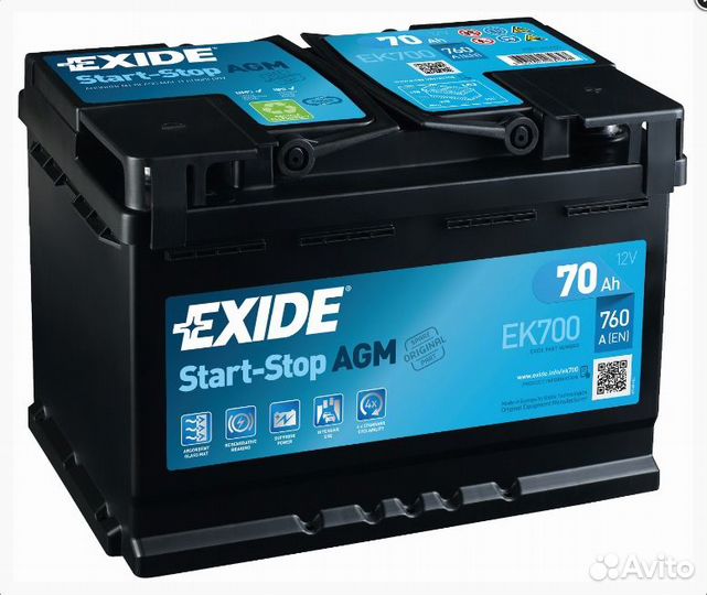 Аккумулятор 70 Ач Exide AGM на Start-Stop EK700