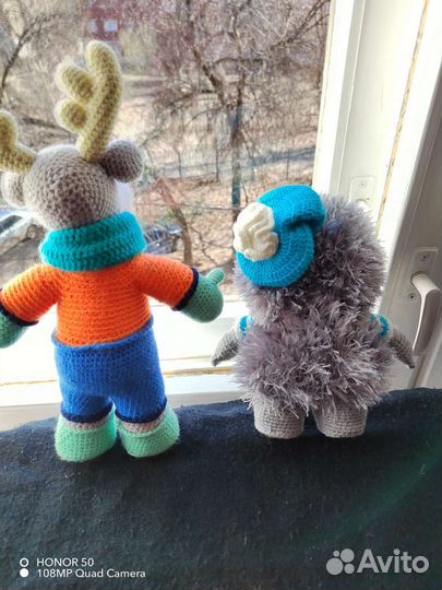 Игрушки вязаные Еж и Лосик