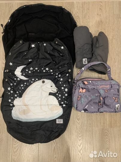 Комплект зимний конверт, муфты и сумка leokid