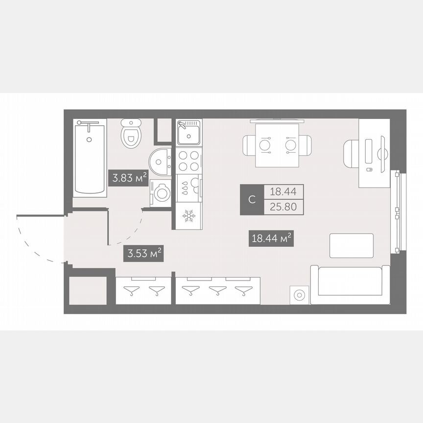 Апартаменты-студия, 25,8 м², 15/17 эт.