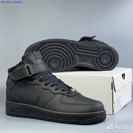 Nike Air Force 1 Black Зима с мехом (Арт.63511)