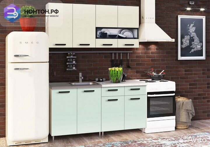 Кухня Рио-2 1.6м бежевый / мята
