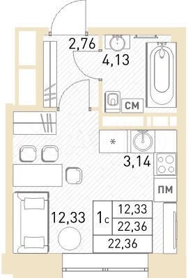 Квартира-студия, 22,4 м², 4/17 эт.