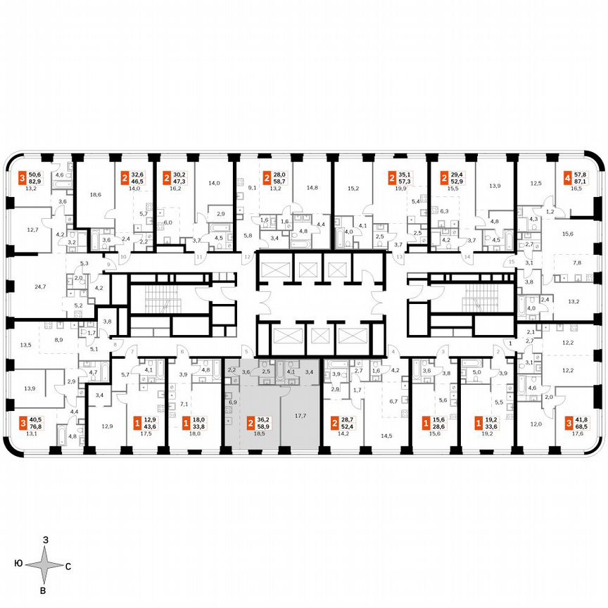 1-к. квартира, 58,9 м², 2/49 эт.