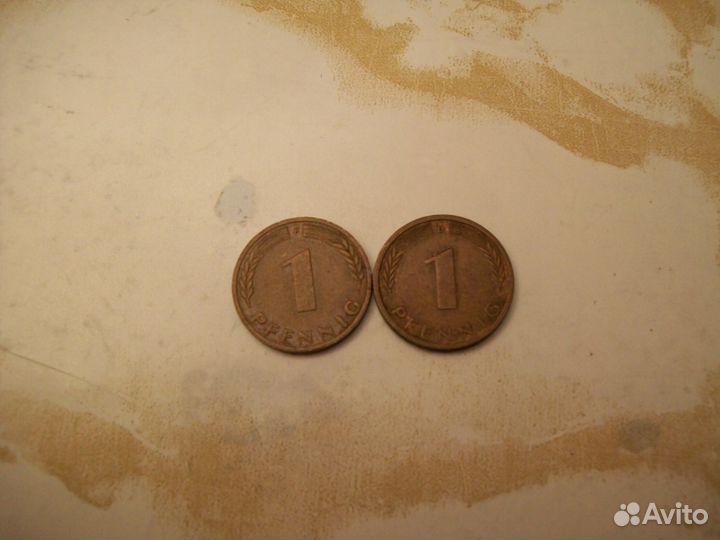 Монета 1 пфенинг фрг 1971 F 1973 D