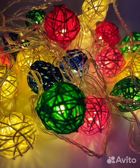 Гирлянда шарики ротанг 5м